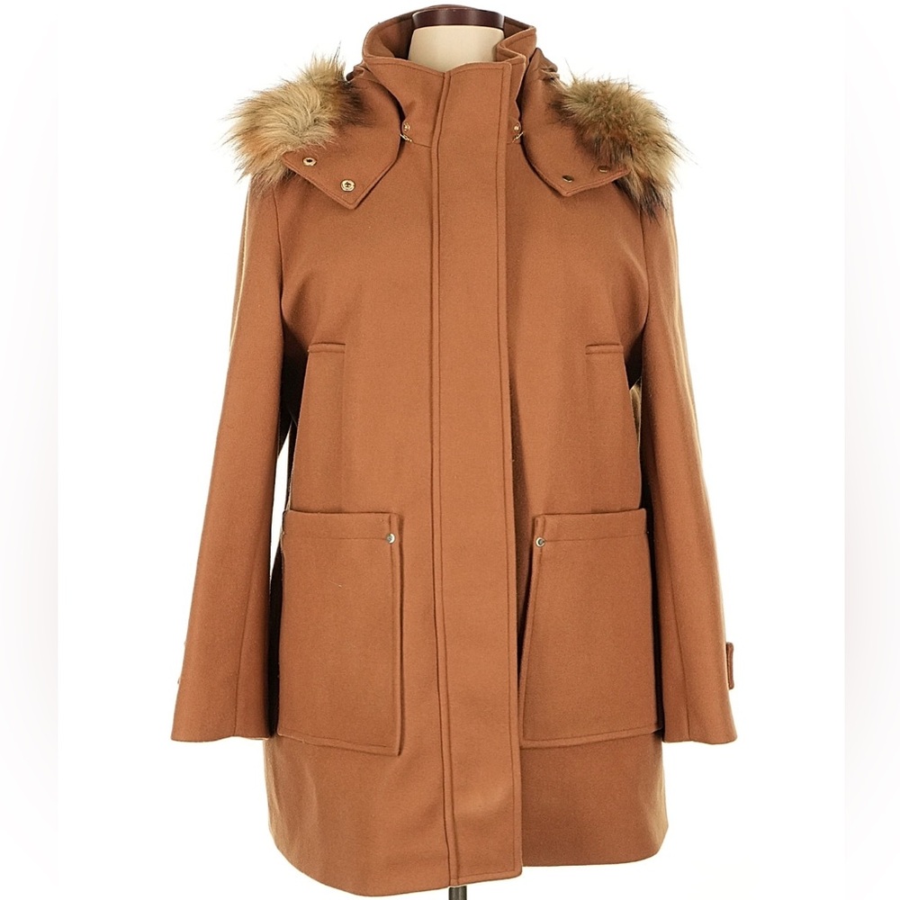 Nine West Faux Wool Coat with Fur Trim Hood